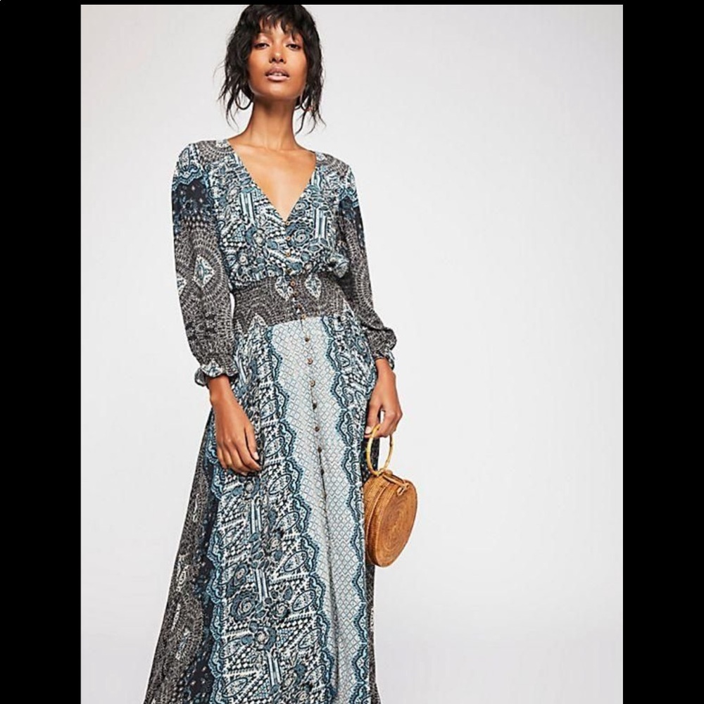 ❌SOLD❌ Free People Mexicali blue boho rose Dress - Picture 5 of 5